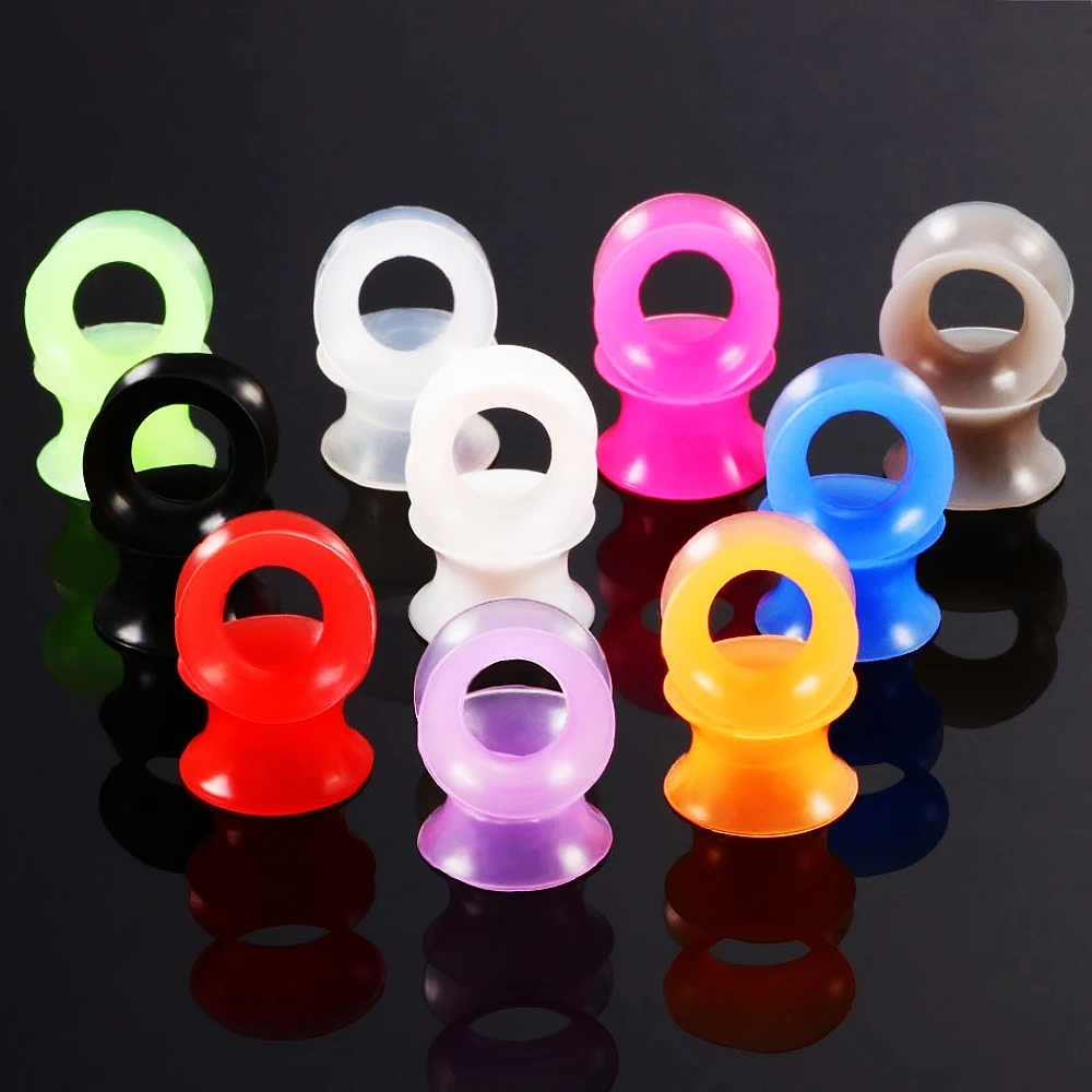 

20pc Silicone Ultra Thin Flexible Ear Flesh Tunnel Plug Double Flared Gauge Expander 2g (6mm) to 1'' (25mm) Stretching Kit