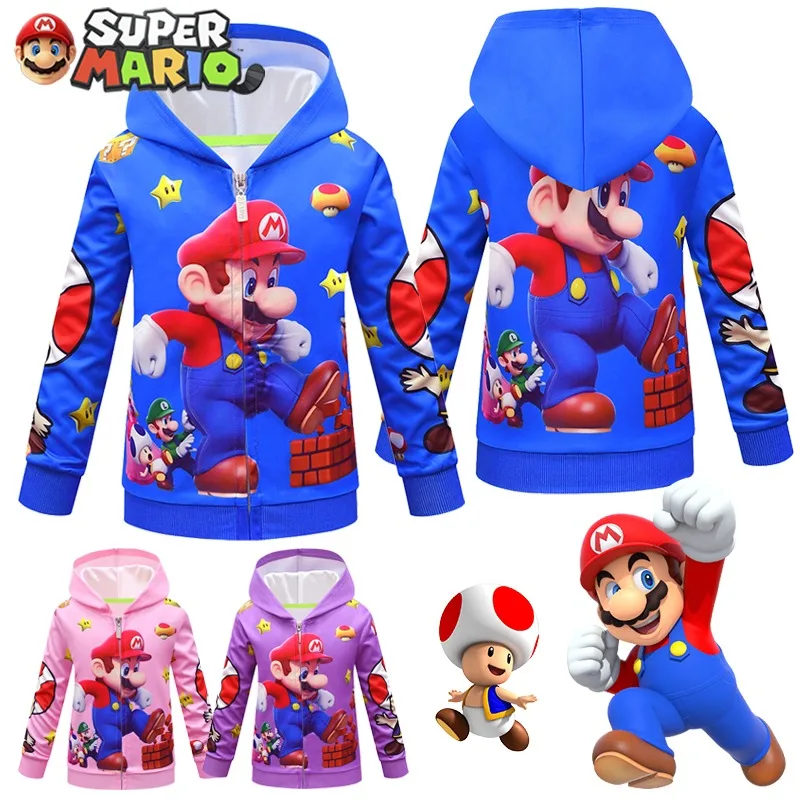 

Super Mario Bros Children's Hooded Sweatshirt Anime Autumn Winter Outerwear Jackets Kids Street Fashion Hoodies 100-150CM Gifts