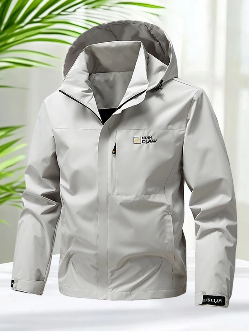 

Men's Jacket with Hood Outerwear Lightweight Windbreaker Jacket Men Zip Up Hooded Coats with Embroidered Logo for Outdoor Daily