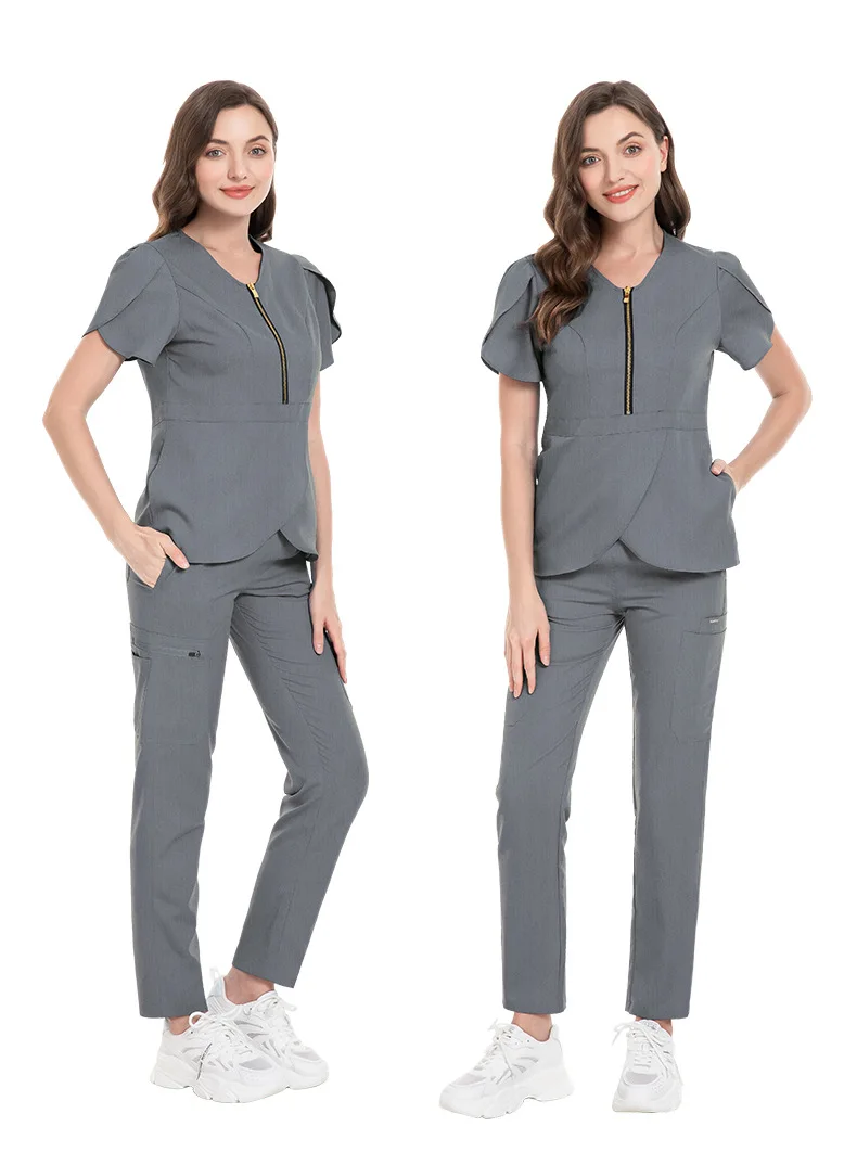 Women Wear Stylish Scrub Sets Fashion Medical Suits Hospital Uniform Tops Pant Beauty Salon Dental Clinic Workwear Clothes Set