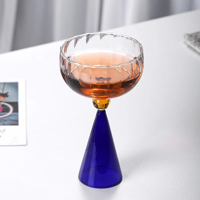 250ml Elegant Champagne Coupes Nordic Inner Ripple Wine Glasses With Ball Stemmed Goblet Cup Blue Amber Base Cup 1 Piece