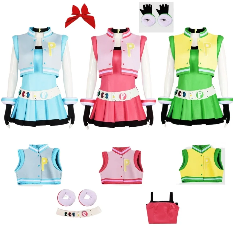 

Аниме Powerpuff, карнавальный костюм для девочек, полный комплект, костюм с пузырьками и цветком, платье с поясом, комплект для ролевых игр на Хэллоуин