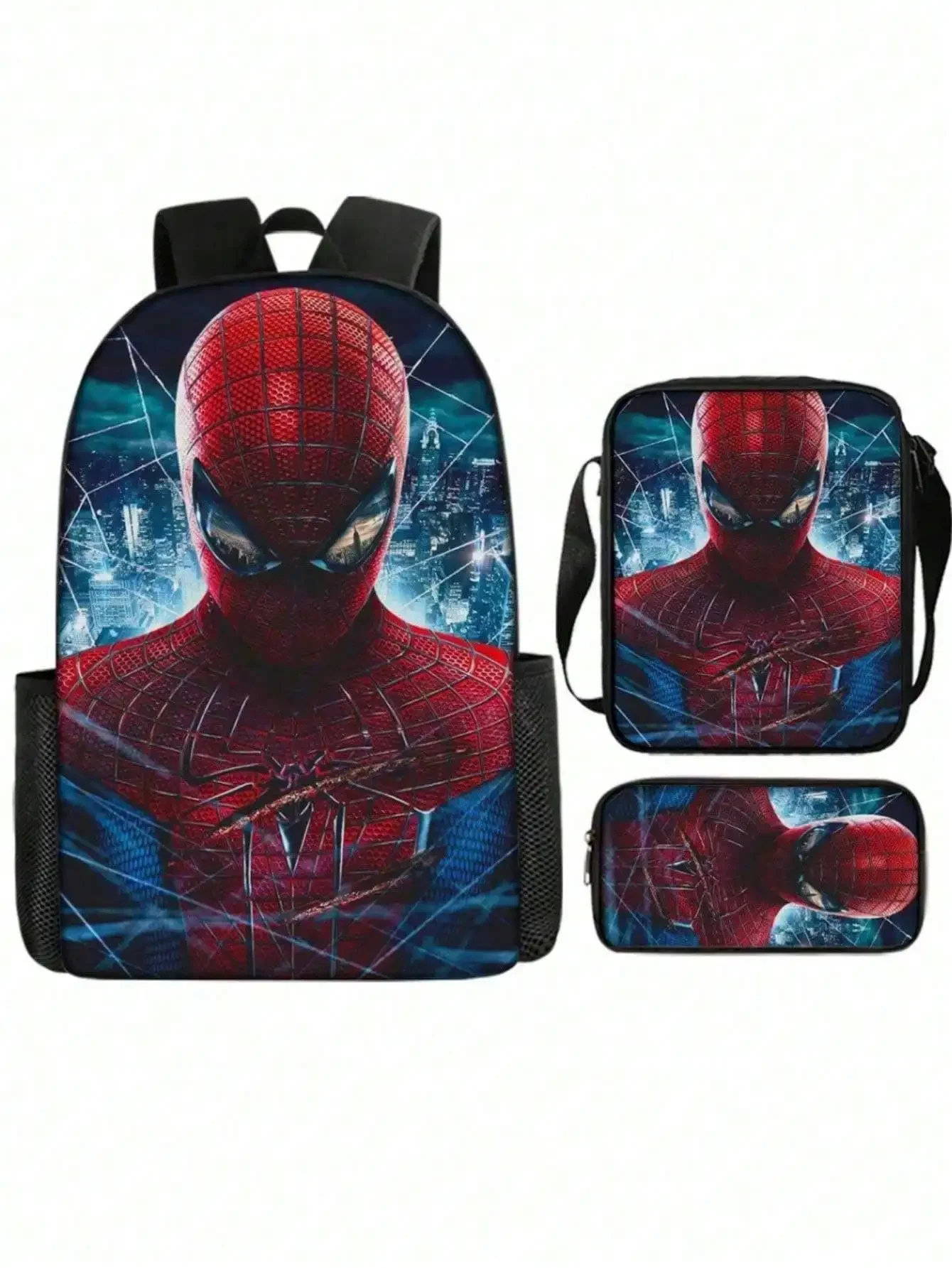 MINISO Disney Spider-Man bedrukte rugzak, schooltas + potloodtas + crossbodytas driedelige set, studentenrugzak met grote capaciteit