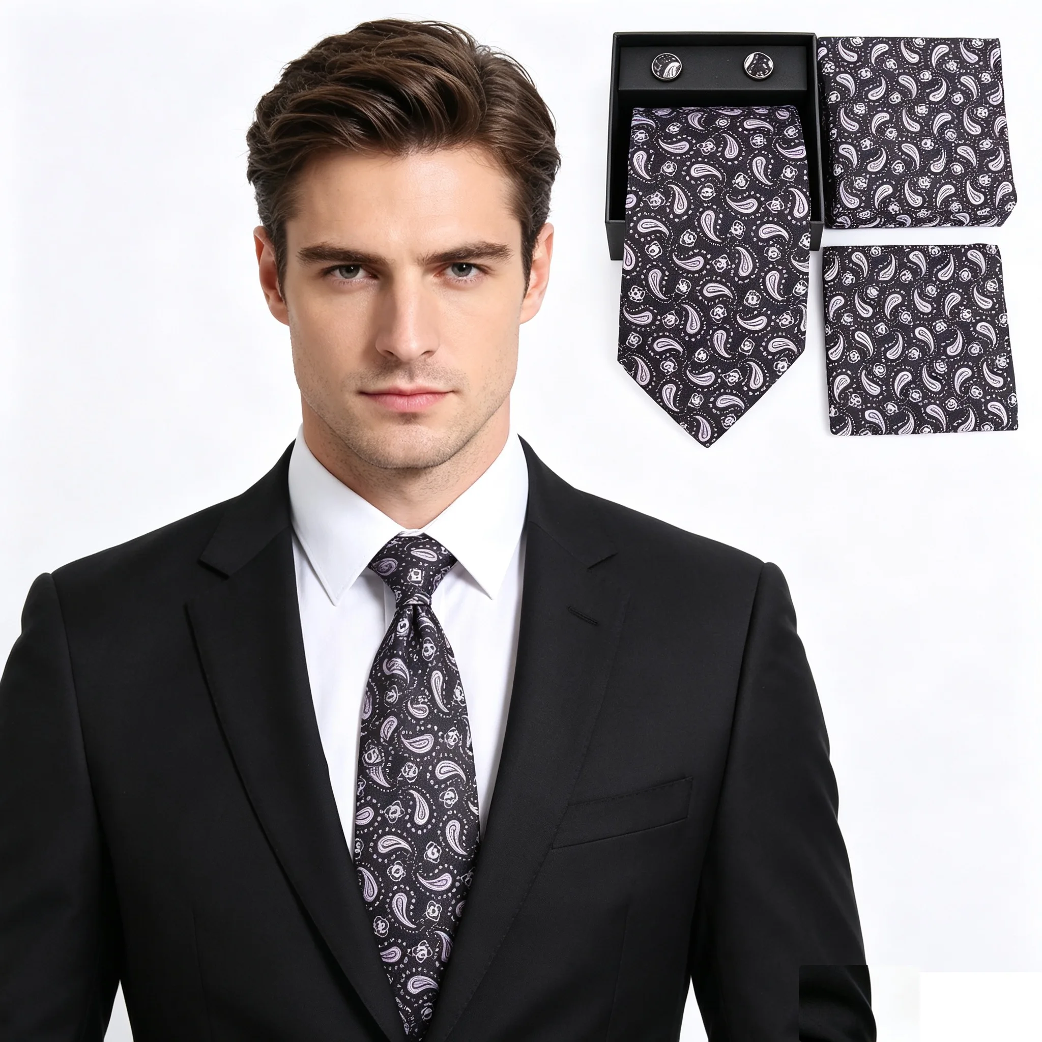 Neck Tie Set Box - Set dasi, sapu tangan, dan kancing
