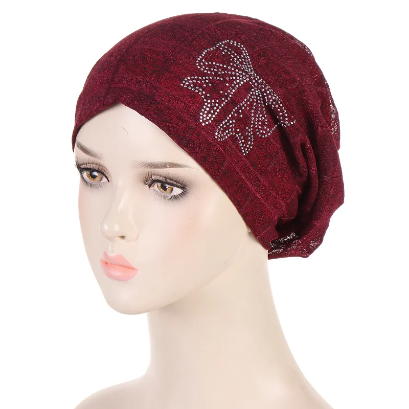 KepaHoo Muslim Women Hijab Under Scarf Rhinestone Bowknot Turban Hair Loss Chemo Cap Islam Headscarf Arab Bonnet Underscarf Hat