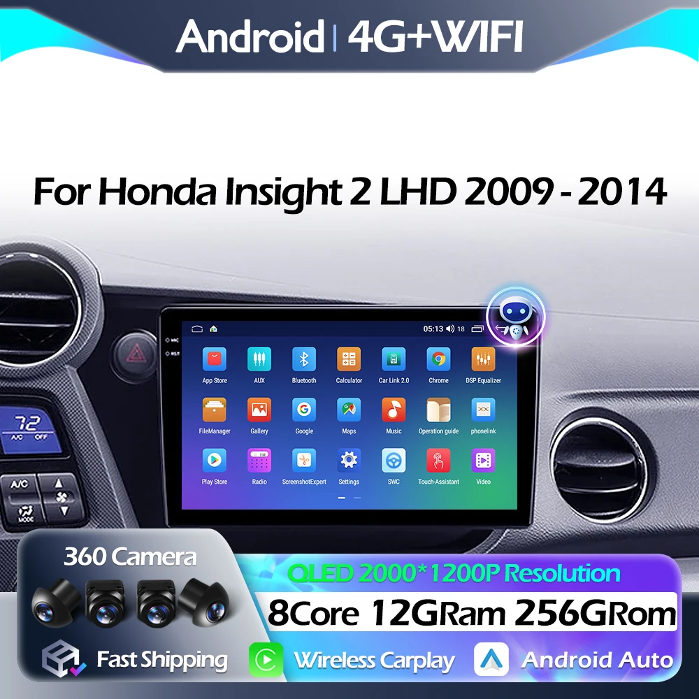 

Navigation GPS For Honda Insight 2 LHD 2009 - 2014 Car Radio Multimedia Video Player Android Auto Carplay QLED WIFI BT