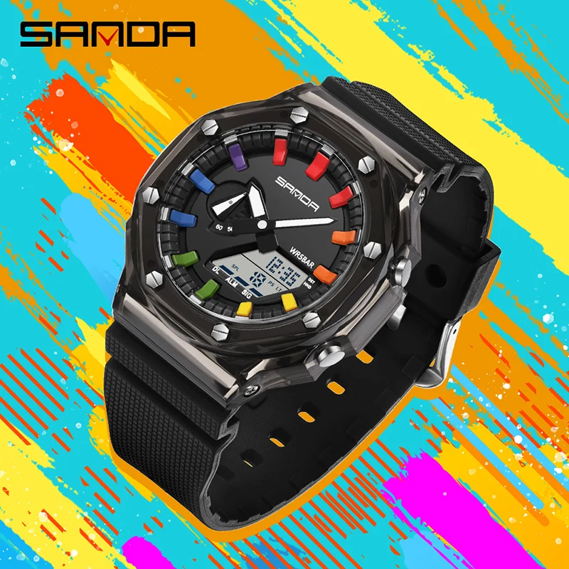 SANDA G‑Style Men Military Sports Watch, 50M Waterproof Electronic Quartz Wristwatch With Countdown Stopwatch Alarm LED Light