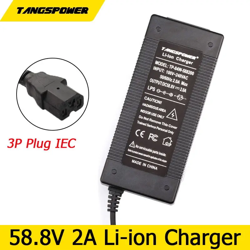 

58.8V 2A Lithium Battery Charger For 14S 52V Li-ion Battery Pack Chargers 3Pin IEC Connector Fast Chargeing