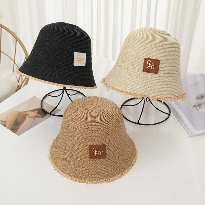 Hat Women\'s Sun Hat Summer Dome British Style Small Basin Hat Color Block Woven Hat Short Brim Sun Protection Basin Hat