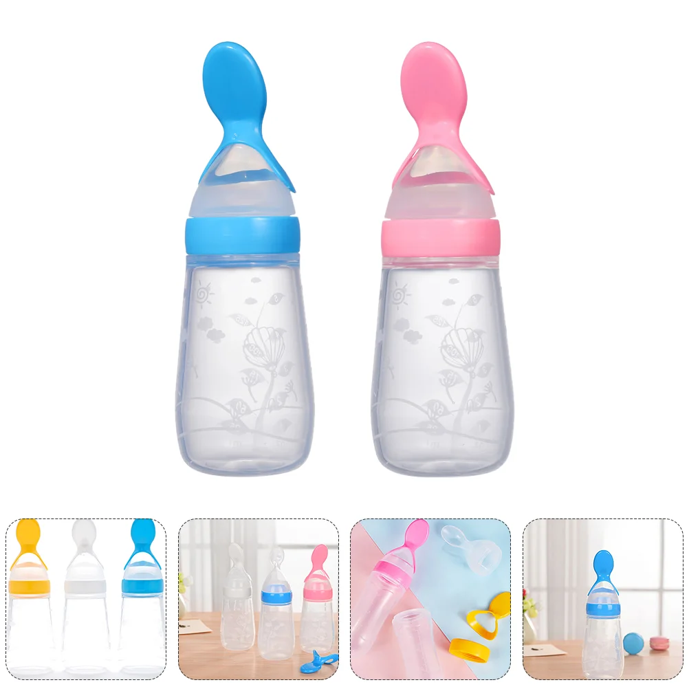 

2 Pcs Baby Food Feeders Rice Paste Spoon Feeding Containers Infant Cereal Silicone Bottles Squeeze Gentle Flexible High Temp