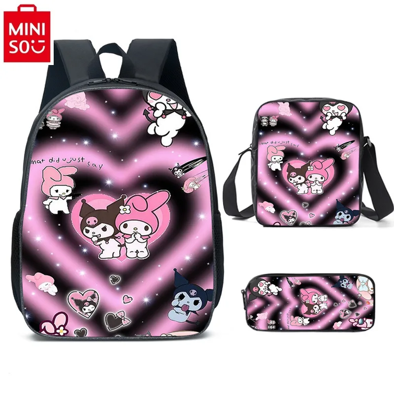 MINISO 2024 Fashion New Cartoon Kuromi Backpack High Quality Nylon Large Capacity Storage Children's Backpack