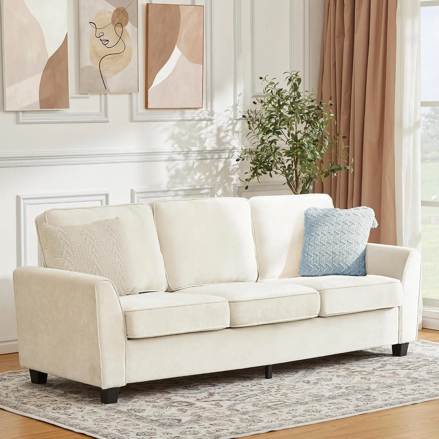 83 in Modern 3 Seater Sofa, Deep Seat Couch with Washable Detatchable Covers, Comfy Chenille Couch, Oversized Cloud, Customized