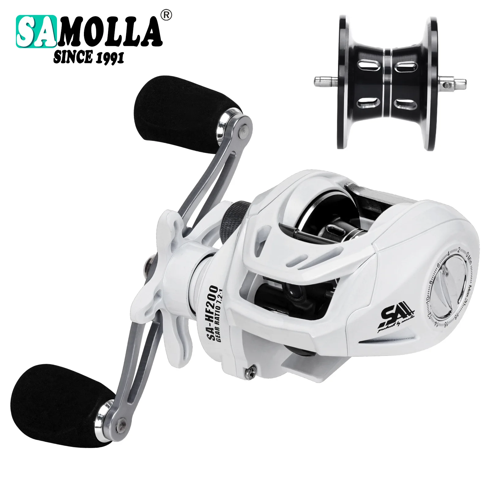 Nuevo Carrete de pesca Baitcasting, carrete de pesca de agua salada de tiro largo ultraligero 6 + 1BB Drag Clciker 7,2: 1 de alta velocidad