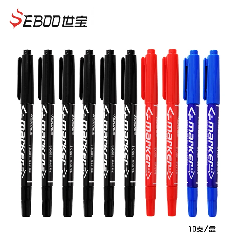 10Pcs Twin Tip Permanent Art Markers Pens, Fine Point, Waterproof, Oily, Black,Red,Blue Ink, Painting, Office & School Supplies