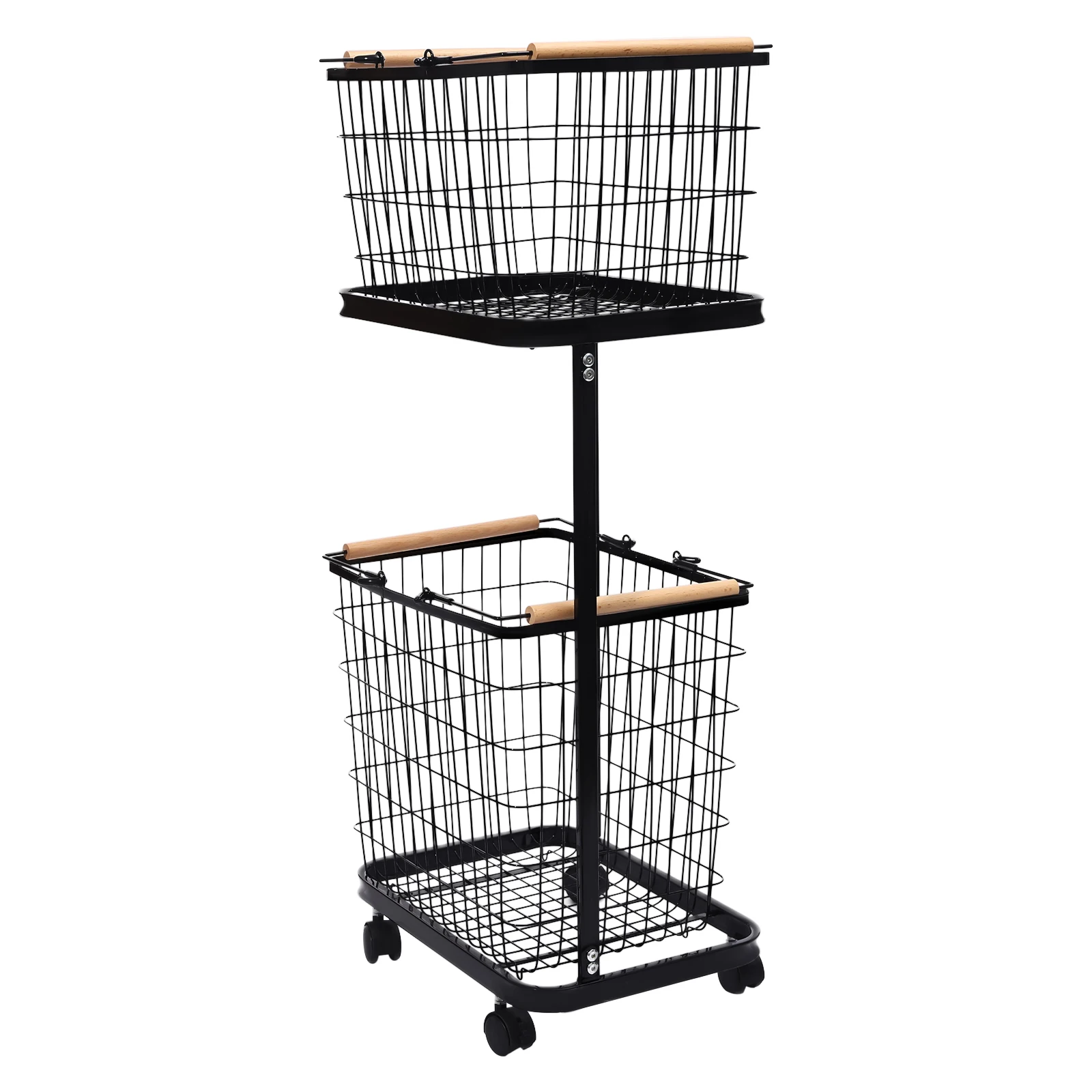 2 Tier Laundry Basket Floor Mount Metal Laundry Basket with Wheels Versatile Applications Dirty Clothes Storage