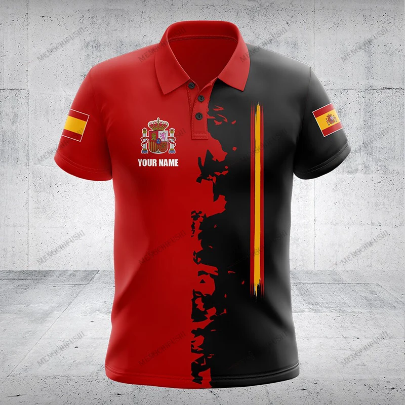 

Пользовательское имя, эмблема Испании, унисекс, контрастные цвета, топы с короткими рукавами, летние повседневные рубашки-поло, винтажная спортивная одежда, трикотаж для мужчин