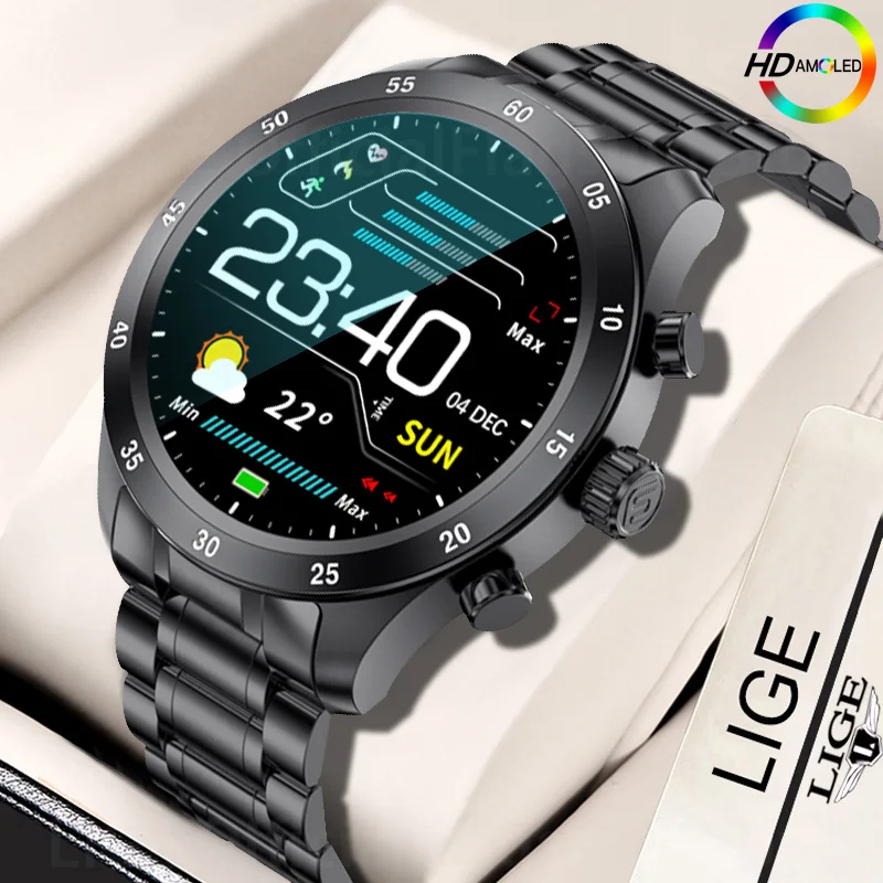 

LIGE AMOLED Smart Watch For Android Phone Fitness Activity Tracker Men Smartwatch Call Digital Watches New Full Touch Wristwatch