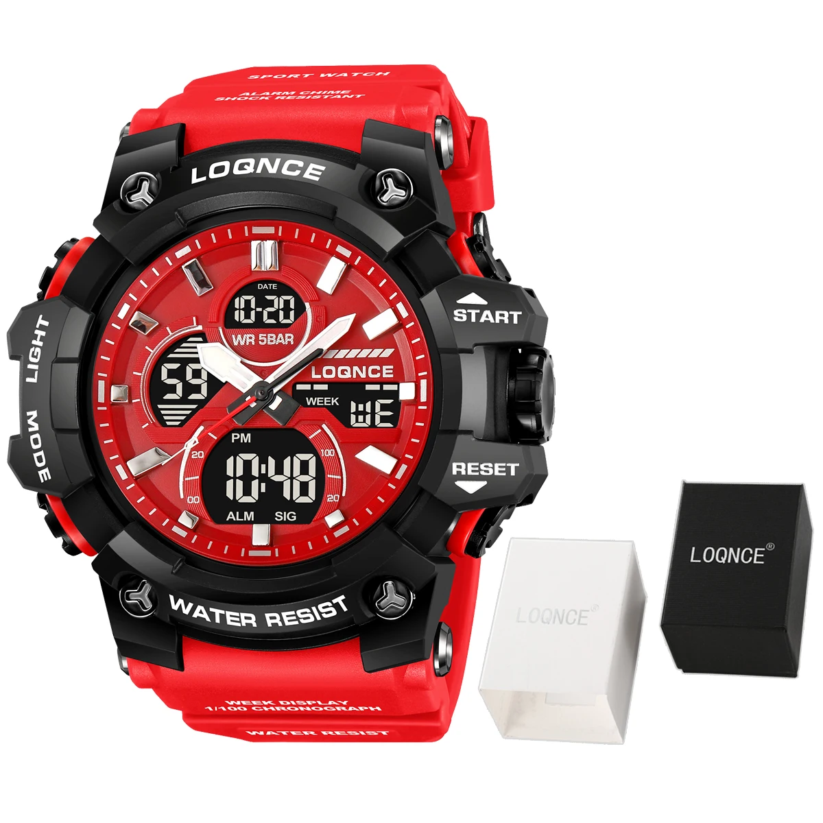 Fashion  LOQNCE  Male montre homme Hour Sport Watches Digital Double Time Chronograph Watch Mens LED Chrono Week Wristwatches