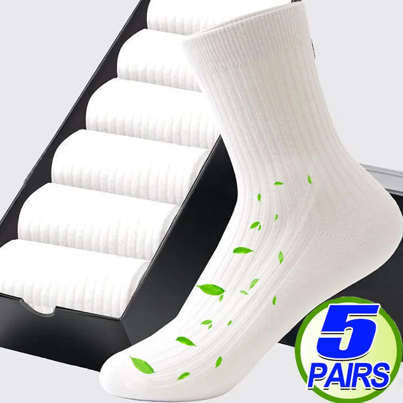 1/5 pares de calcetines de algodón de tubo medio calcetines deportivos clásicos transpirables de Color sólido calcetines Unisex versátiles antiolor que absorben el sudor