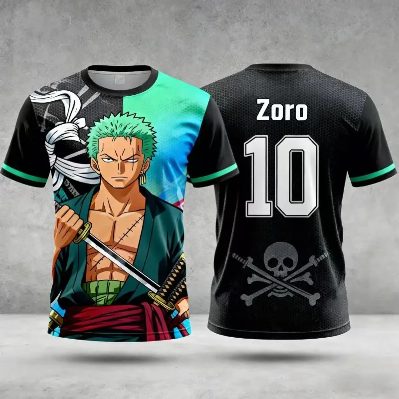 One Piece Roronoa Zoro No.10 Gradient Blue Green 3D All Over Print Breathable Anime Double Sided Soccer Jersey Unisex Tee