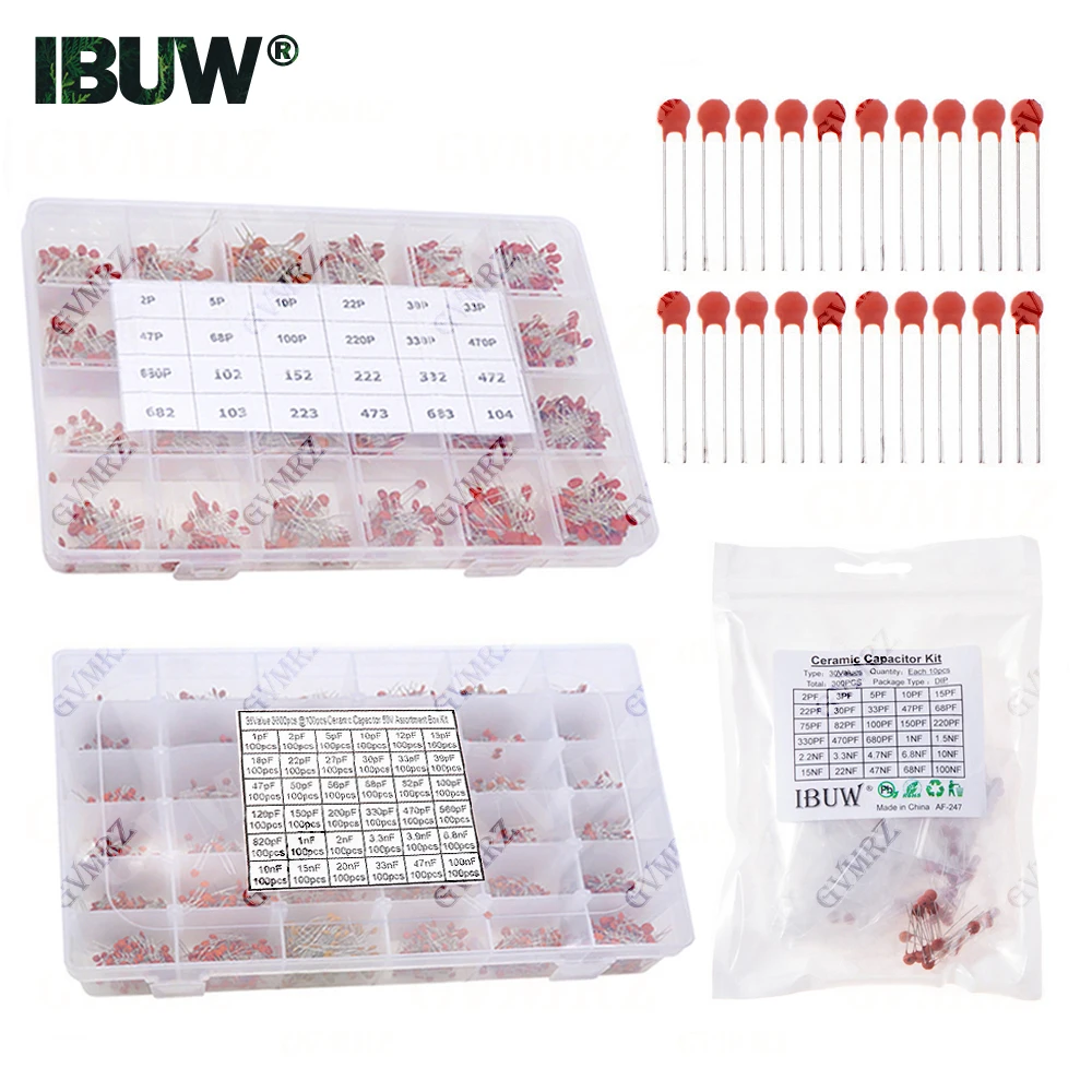 

300PCS 960PCS 3600PCS Ceramic Capacitors Kit Electronic Components Package Capacitor Assorted Samples Diy Kit