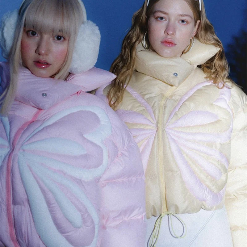 

winter new down jacket Autumn women butterfly embroidery short puffer coat light warm fashion chic down parka outwear Y3220