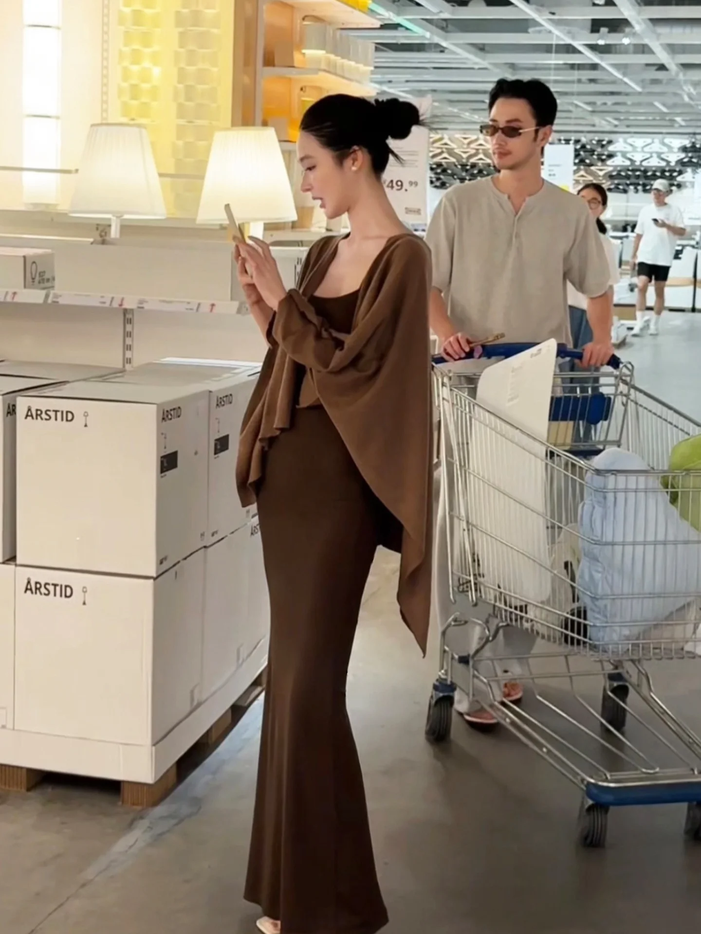 

Alin Long Woolen Cardigan Batwing Sve Open Front Coat Coffee Color Women's Knitted Sweater V-ne Simple Sle AL5FBZ