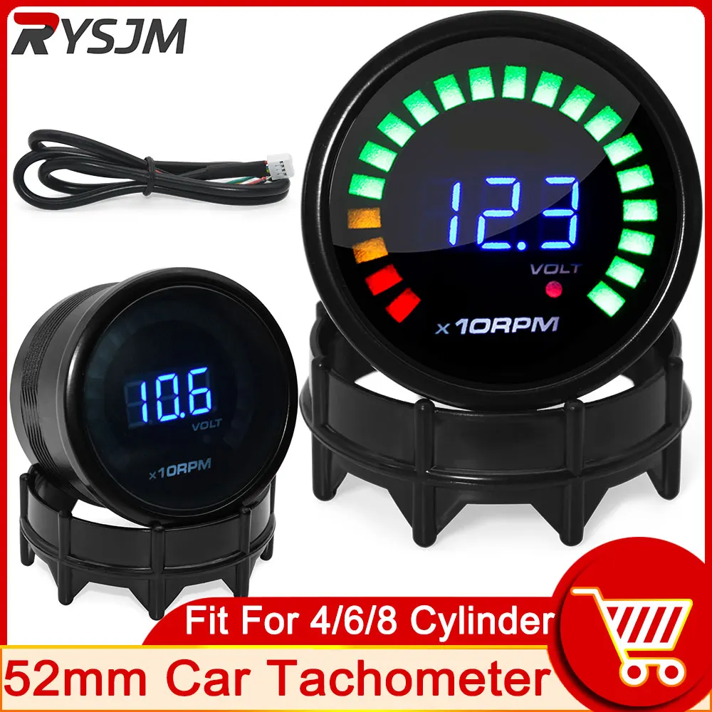 Tacómetro Digital RPM 52mm 12V tacómetro Digital ahumado para coche 0 ~ 10000 RPM 20 pantalla de luz LED tacómetro medidor de coche Tacometro