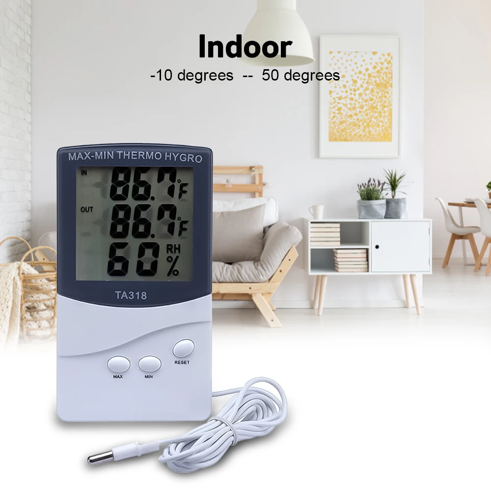 Thermometer Hygrometer Electronic Temperature Humidity Tester Meter Clock Alarm Indoor Outdoor Probe High accuracy LCD Digital