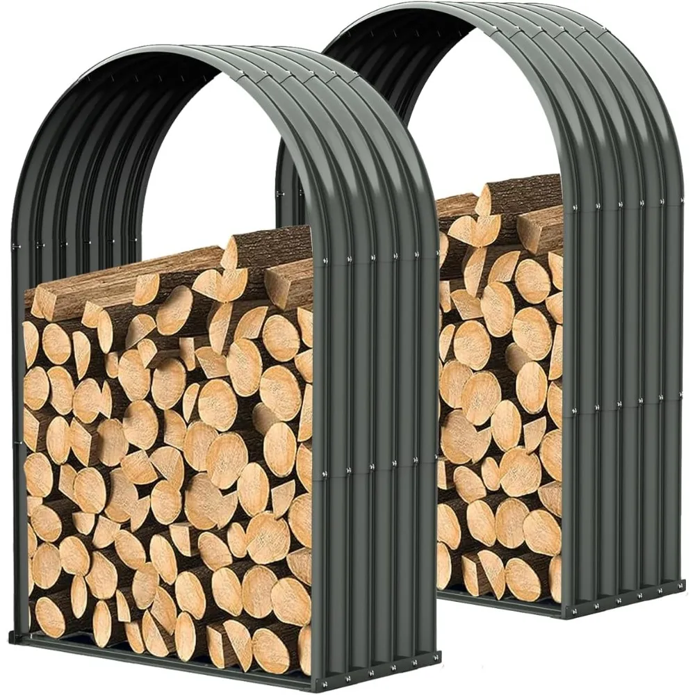 2er-Set Brennholz-Aufbewahrungsschuppen aus verzinktem Stahl für den Außenbereich, Holzständer aus Wellmetall, robuster Holzhalter, Holz-Aufbewahrungsständer