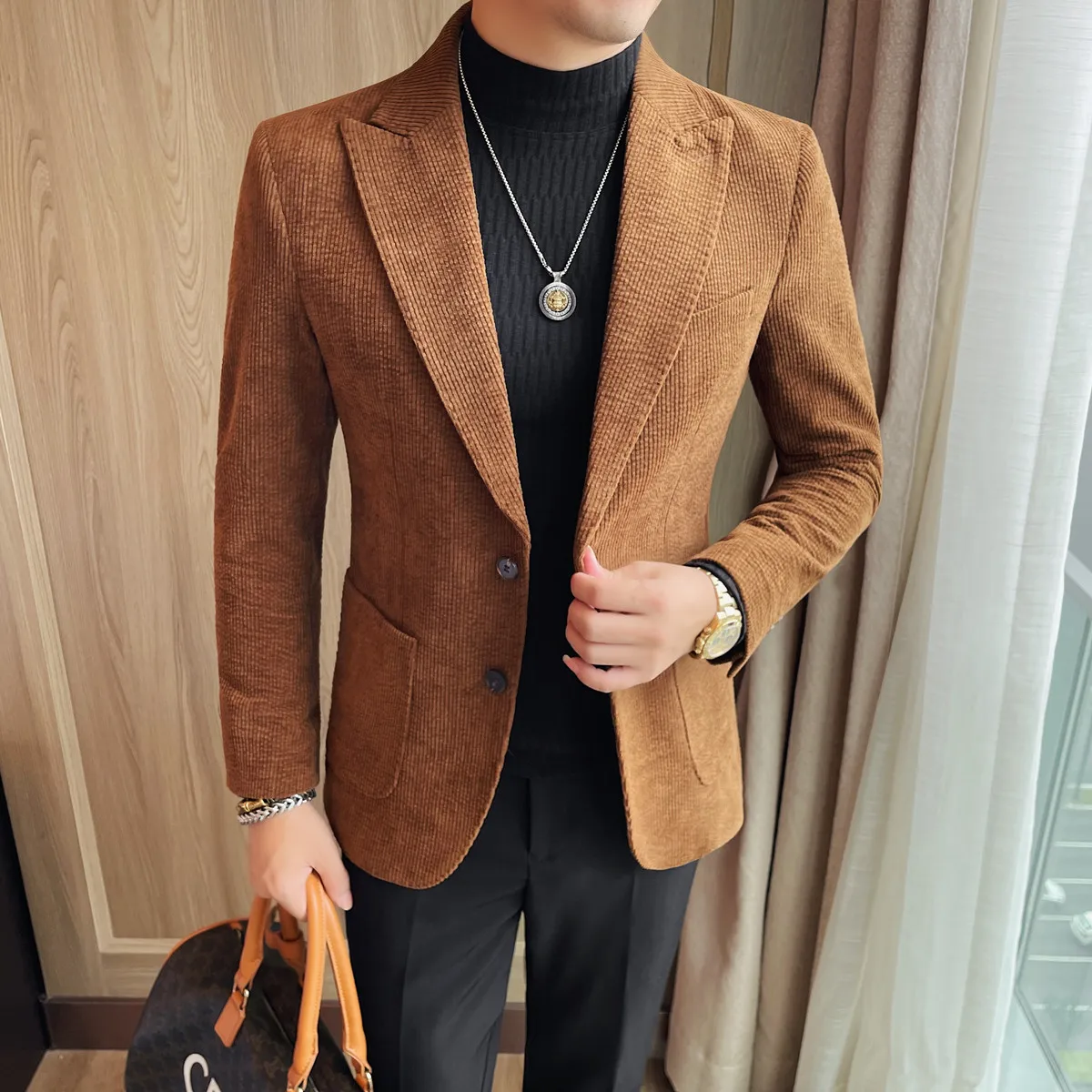 

Corduroy Blazer Jackets Men Autumn Winter New Business Casual Slim Fit Men's Blazers Single Breasted Suits Coats Man Formal Wear