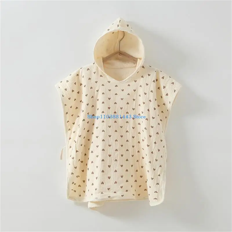 منشفة Q6RE للرضع من الشاش والقطن، منشفة حمام بغطاء للرأس مطبوعة بشكل لطيف، هدية استحمام لحديثي الولادة #5