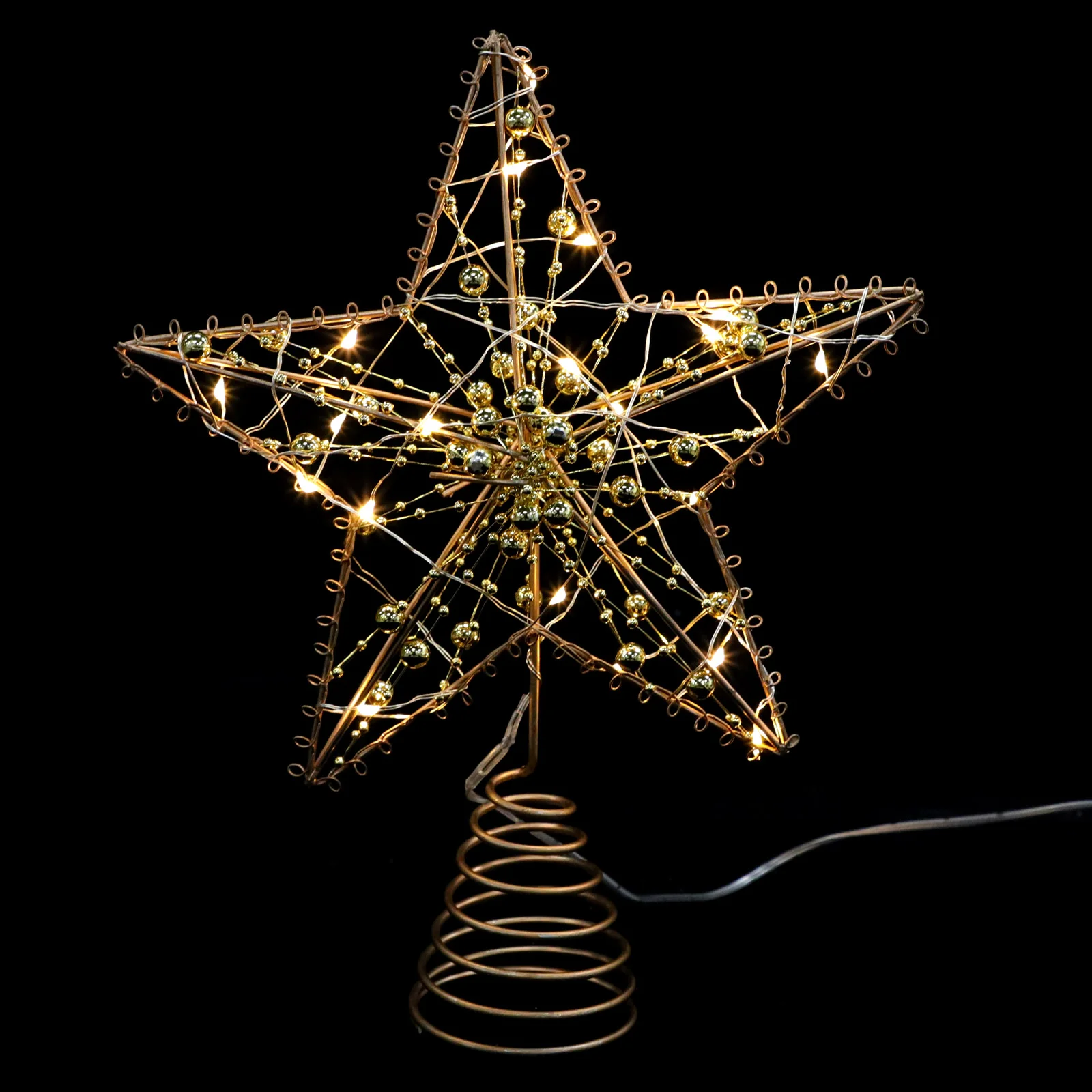 

Tree Top Star Festival Adornment Christmas Decor Decorations Xmas Iron Craft Lamp Gold Topper Light Three-dimensional