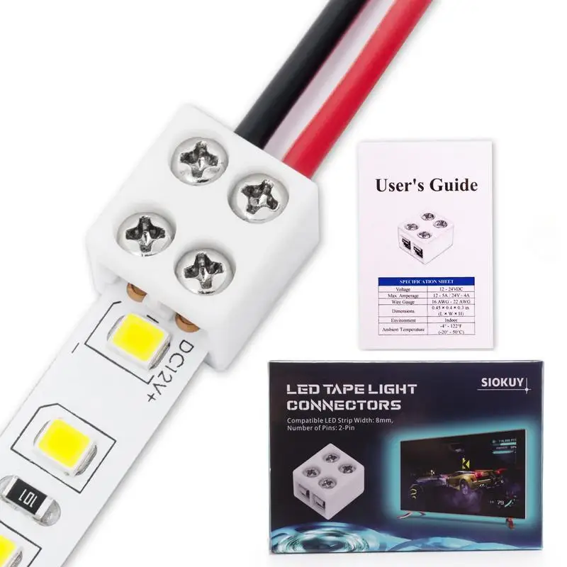 LED 스트립 조명 커넥터 8mm 무납땜 LED 커넥터 다용도 사용자 친화적인 다용도 LED 스트립 조명 커넥터