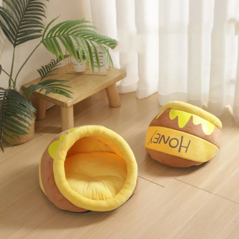 Honeypot Cat Bed House Pet Accessories Four Seasons Plush Mat Cats Cushion Basket Honey Jar Shape Pets Product for Small Cat