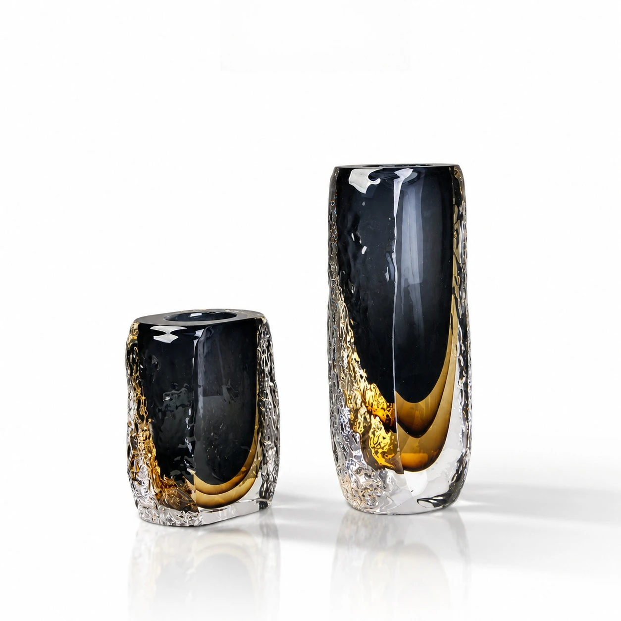Black gold thick-bottomed glass cylindrical vase, living room entrance model room, light luxury soft decoration
