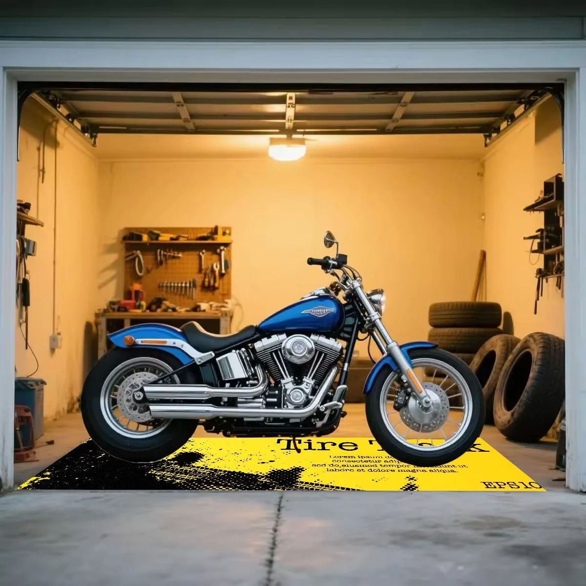 VIKAMA Vintage Distressed Tire Track Pit Mat Anti Slip Rug Dirt Bike Parking Carpet For Motorbike Garage Workshop Decor