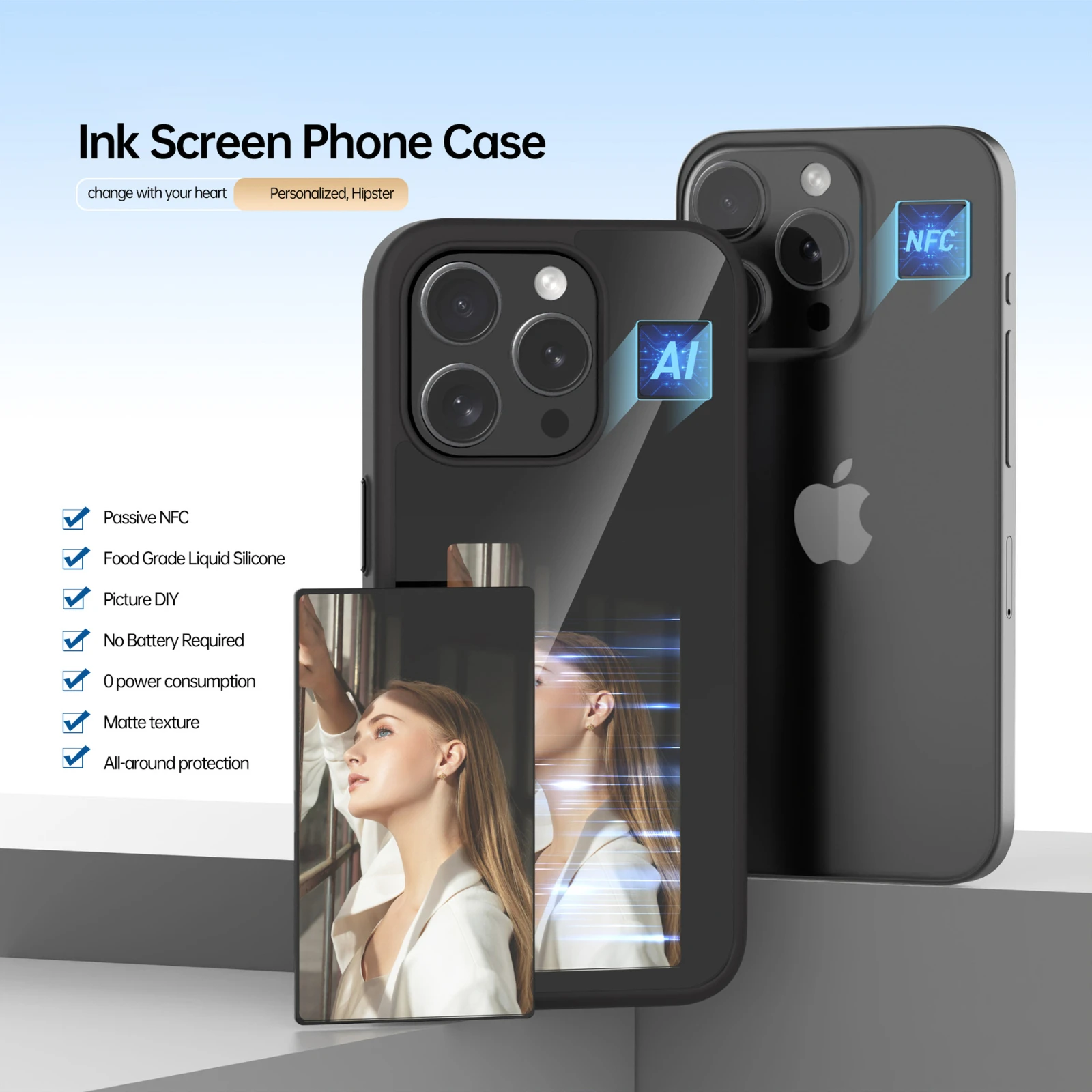 

NFC Function Phone Case 3.7 Inches Screen Display Mob For IPhone 13 14 15 Wireless Transmission four-color Screen Projection.