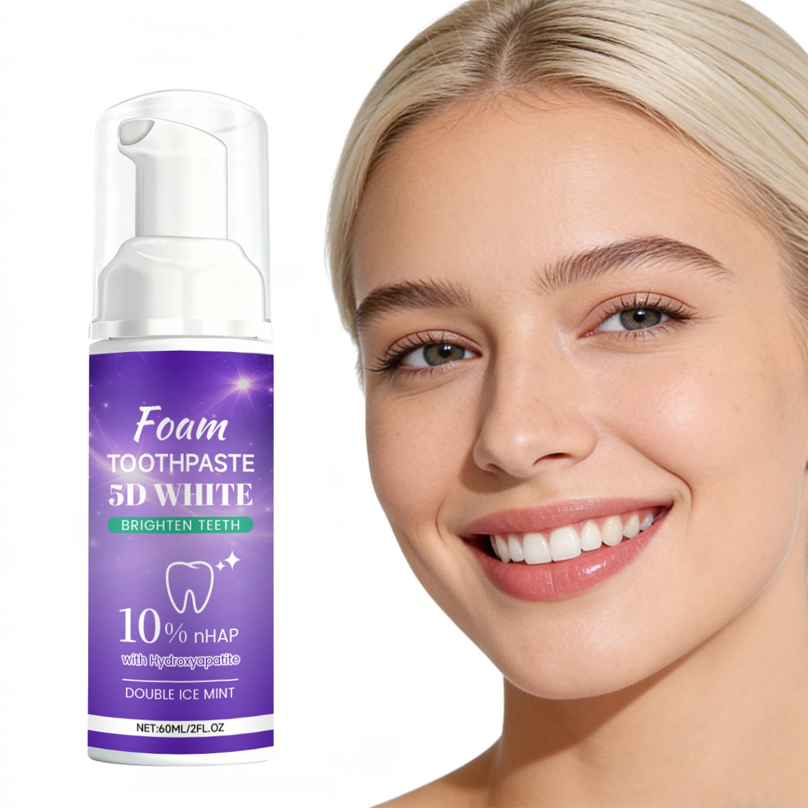 

Пенка-зубная паста 5D для отбеливания зубов, 60 мл, удаляет желтизну, нежно очищает, освежает дыхание, отбеливающая зубная паста-пена для сияющей улыбки