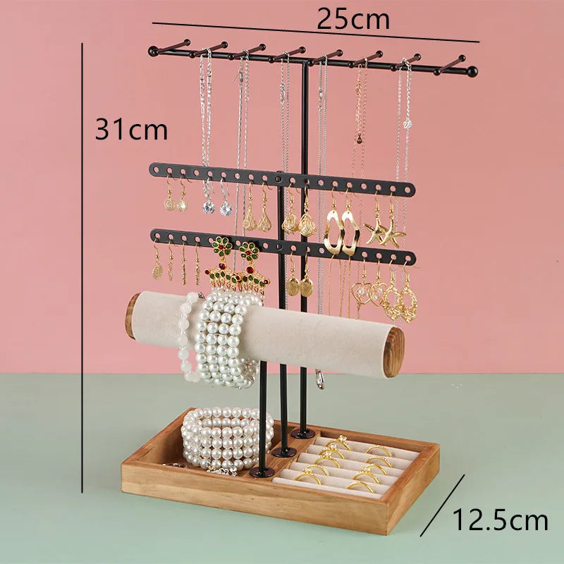 Fashion jewelry display set made of wood and Iron easy assemble table top jewellery finishing organizer earring necklace rack