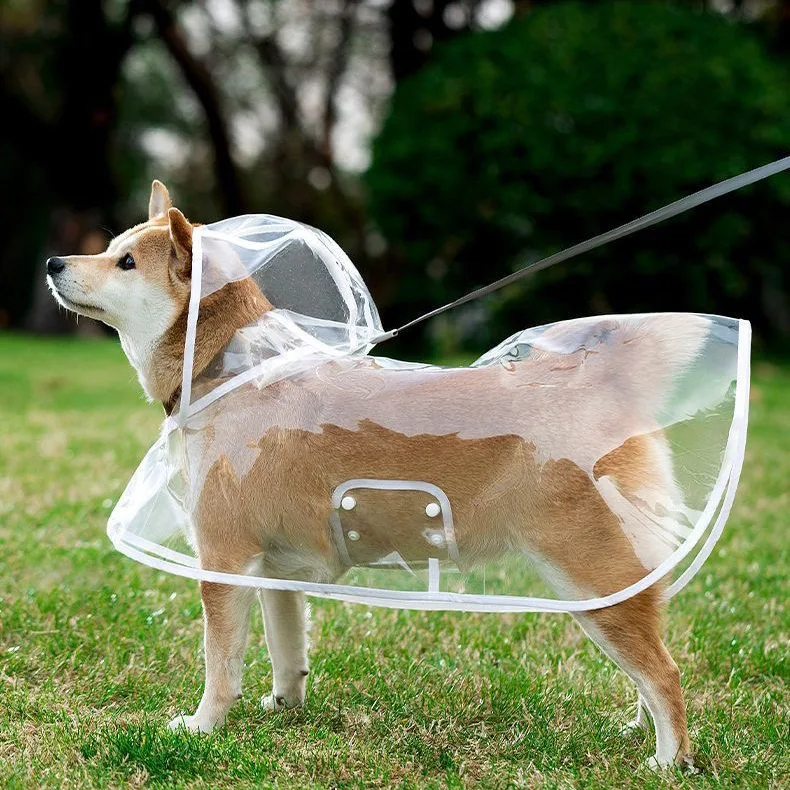 

Transparent Waterproof and Windproof Pet Raincoat for Dogs in Rainy Days, PVC Dog Raincoat To Provide Shelter From Wind and Rain