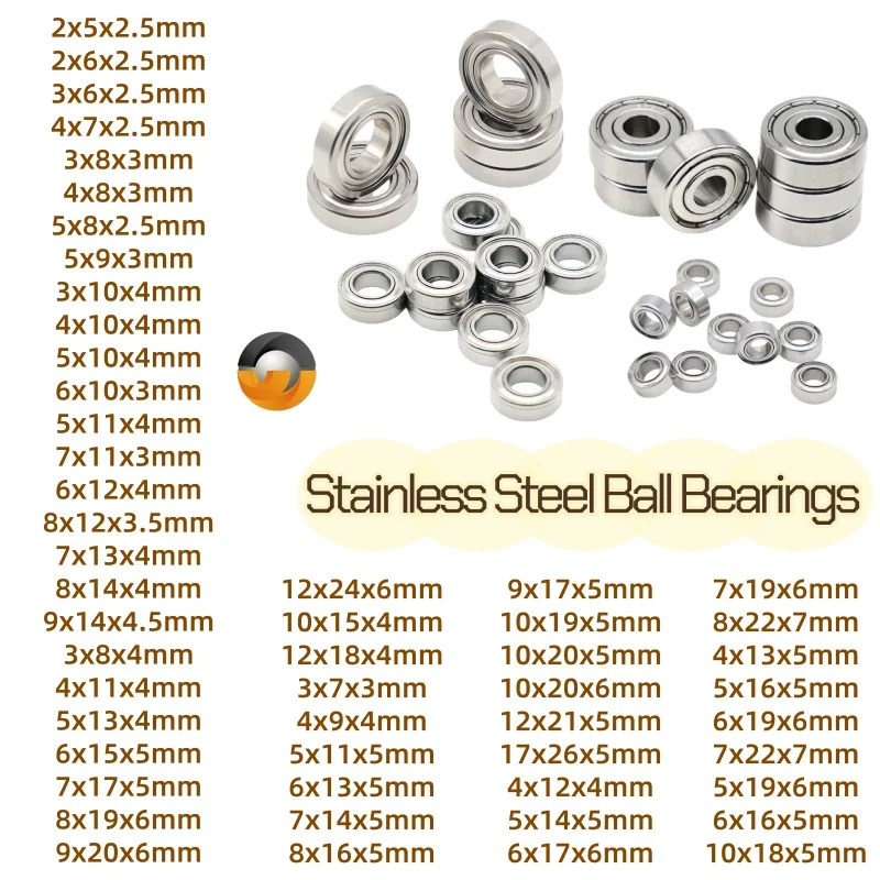 10Pcs S608ZZ Bearing 8x22x7mm ABEC-9 Stainless Steel Bearing 4x7x2.5 5x8x2.5 6x10x3 7x14x5 8x14x4 9x17x5 mm Corrosion Resistant