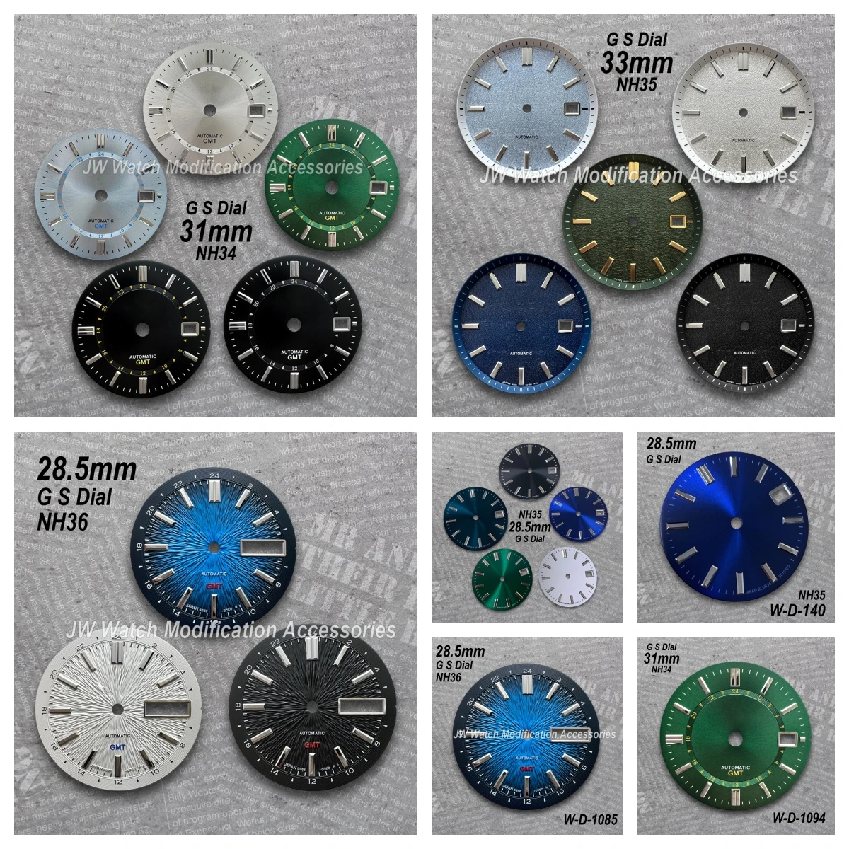 

28.5mm/31mm/33mm High Quality G S Logo GMT Dial For NH34/NH35/MH36 Movement New Style Sunburst/Matte Dial Watch Modification Ac