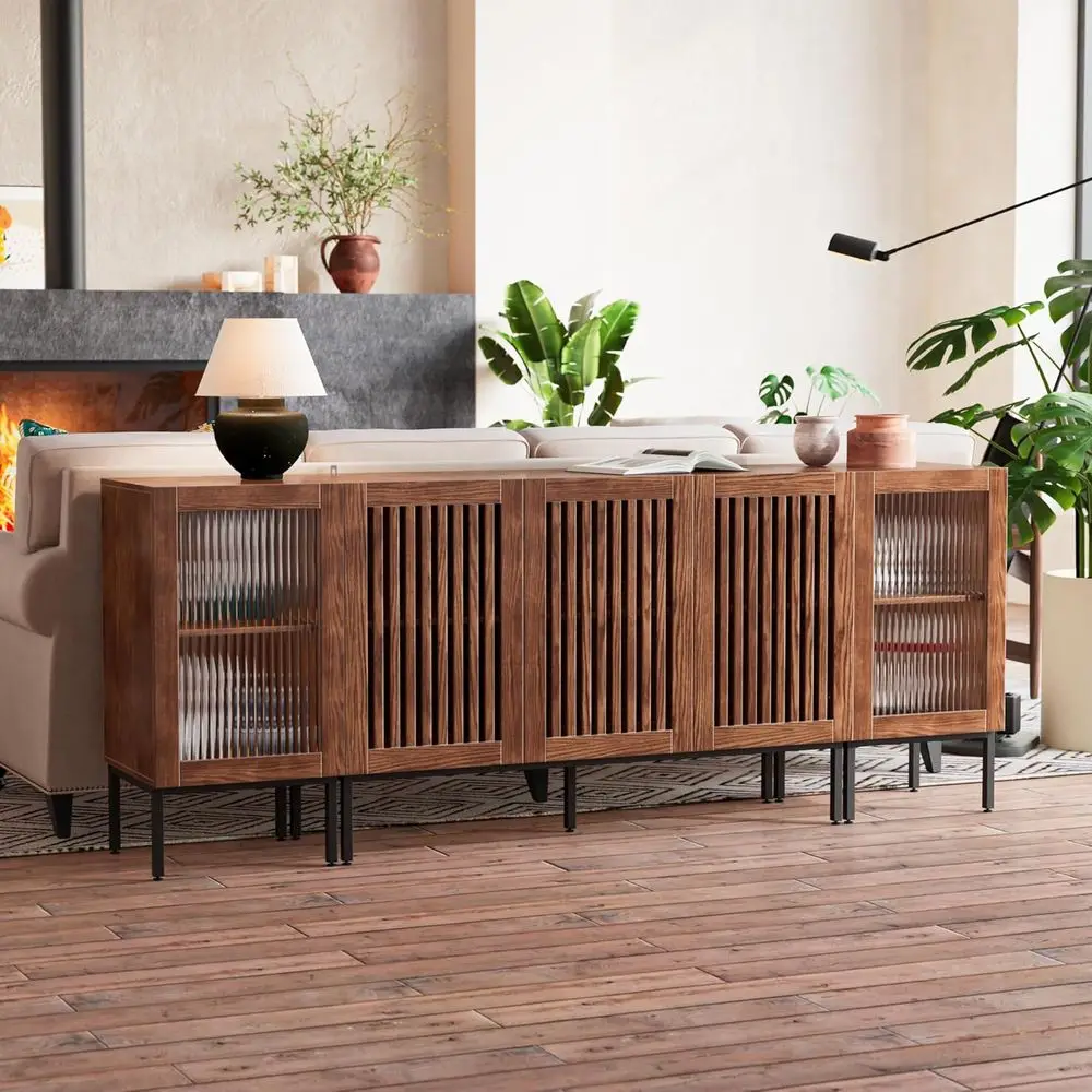 

Буфет с металлическим основанием коричневого цвета, 79 дюймов, с регулируемыми полками, тумба для кофе-бара для использования в столовой, гостиной, кухне