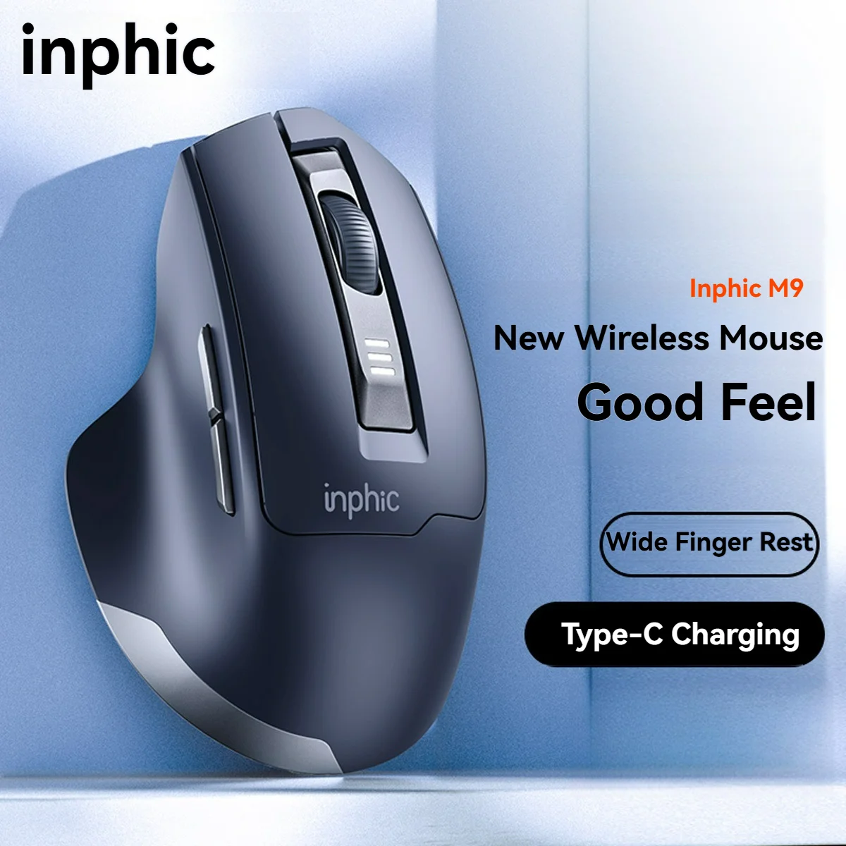 Inphic M9 Wireless Mouse 2.4G USB Receiver Rechargeable Type-C Mute Button Power Visualization Ergonomic Office Universal Mouse