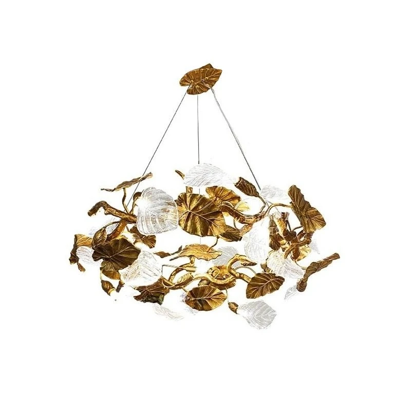 

Modern light luxury living room chandelier, villa creative atmosphere high-end all-copper ring leaf restaurant