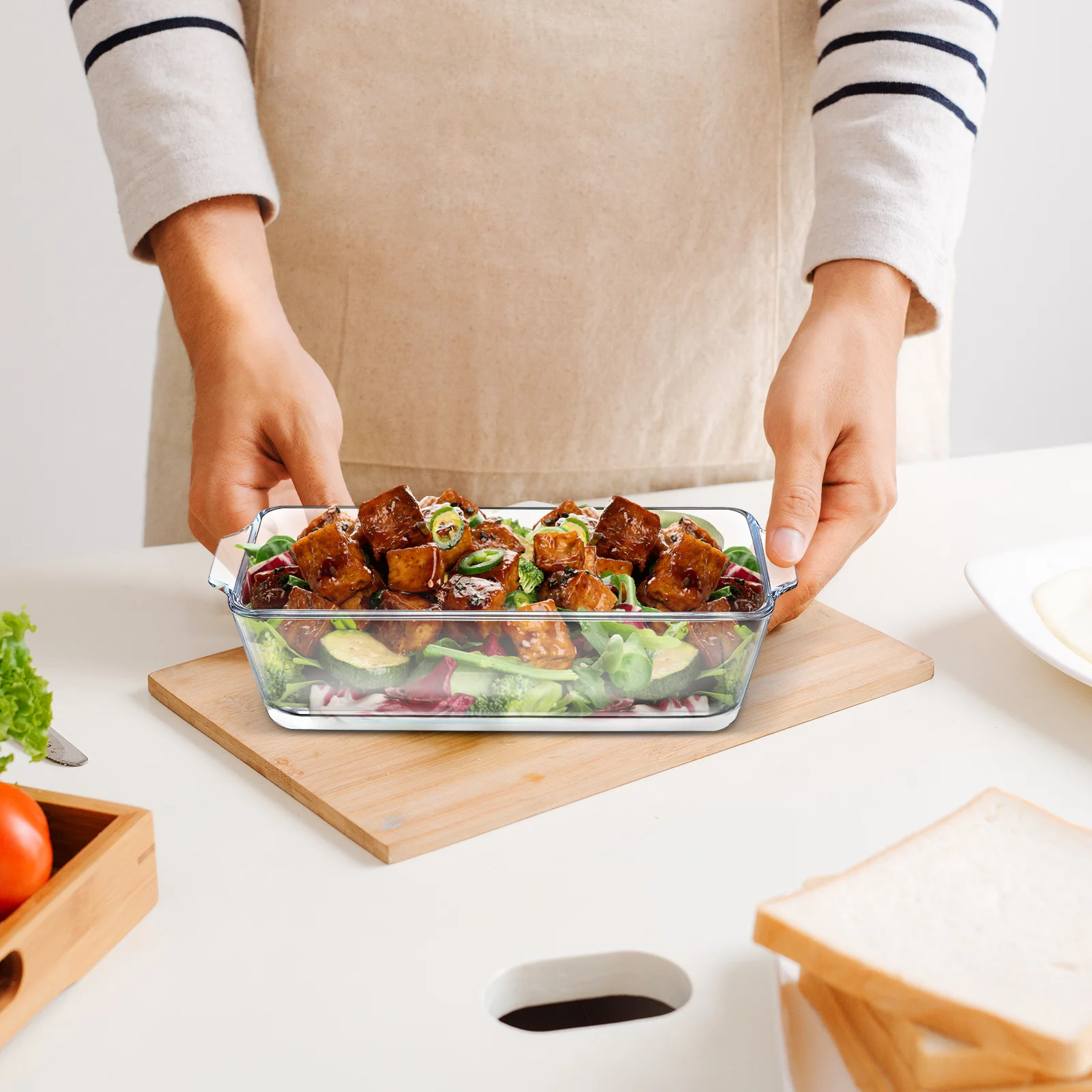 

Glass Steaming Dish Clear Heat Resistant Glass Baking Pan Versatile Oven Loaf Pan for Bread Cooking Serving Casserole