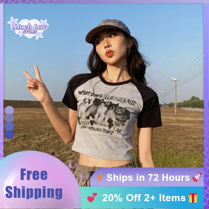 

Cute Kitten Printed T-shirt for For Women and Girls Pure Cotton Short T-shirt Slim Fit Spicy Girl Fashion Short Sleeved Summer