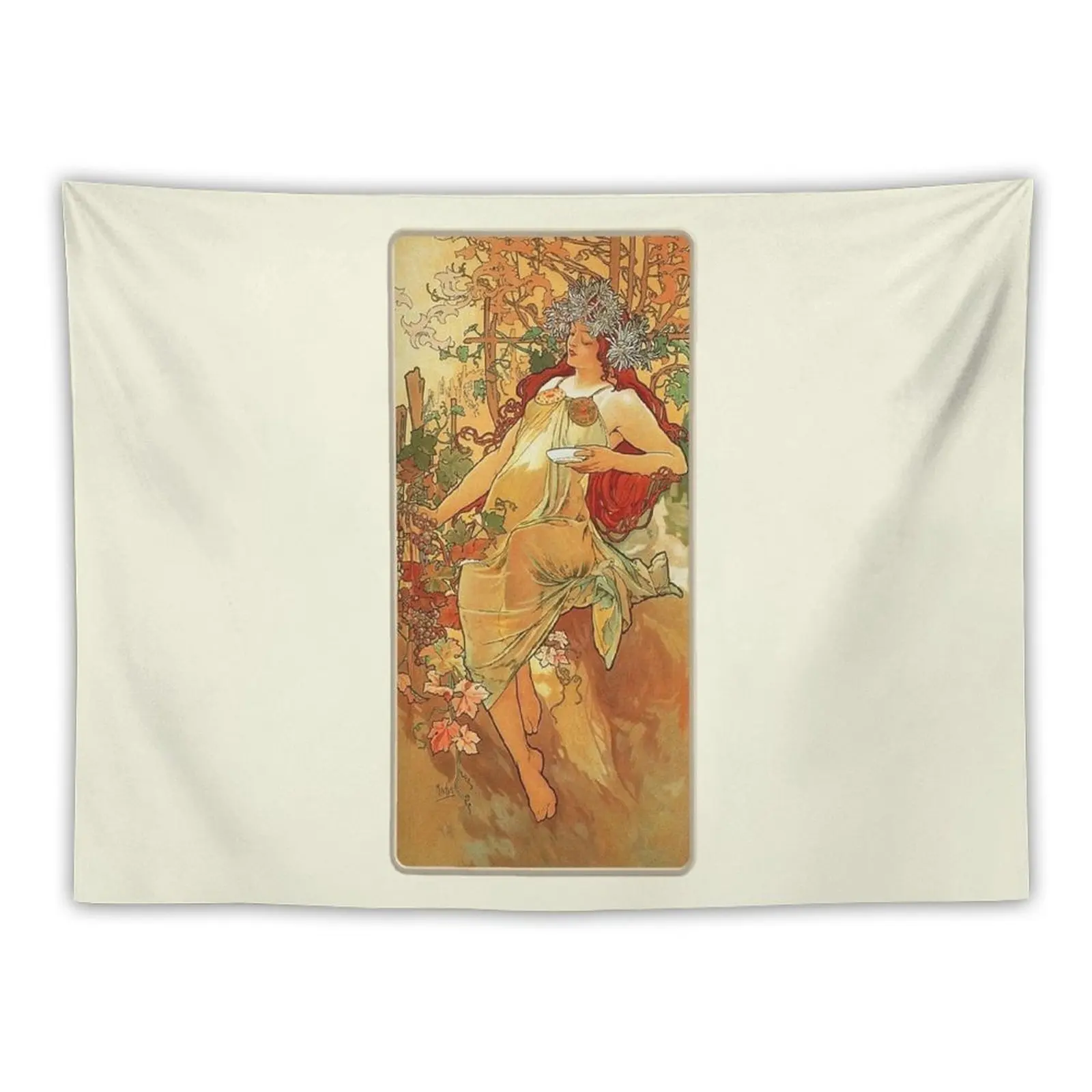 

New Autumn by Mucha - Vintage Four Seasons Reproduction 1896 Tapestry Kawaii Room Decor Home Decorations Living Room Decoration