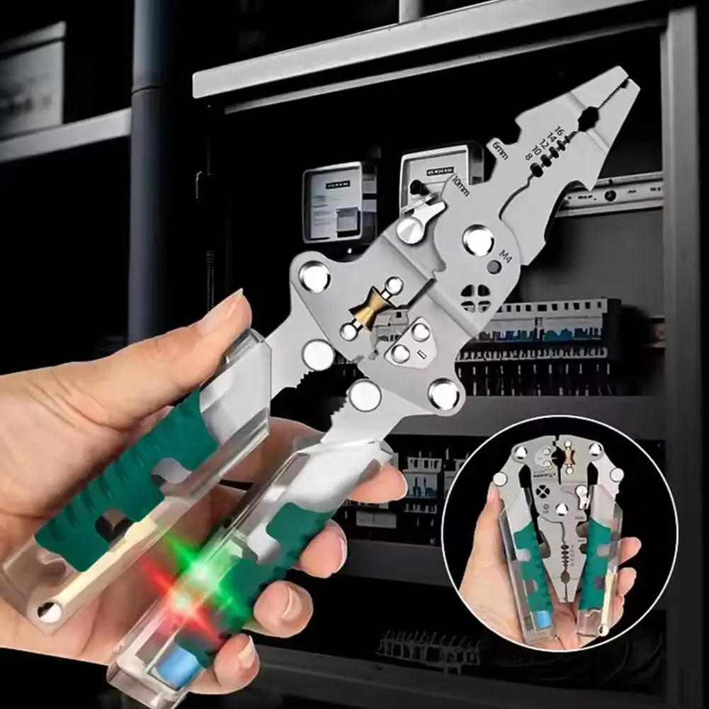 

Складные плоскогубцы для электрика с отверткой, измерением напряжения для зачистки проводов и функция намотки проволоки для электроинструментов